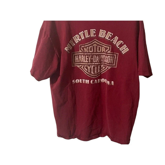 VTG Harley Davidson T-Shirt Red Myrtle Beach SC Monster Statue Storm Sea SZ XL - Picture 8 of 16